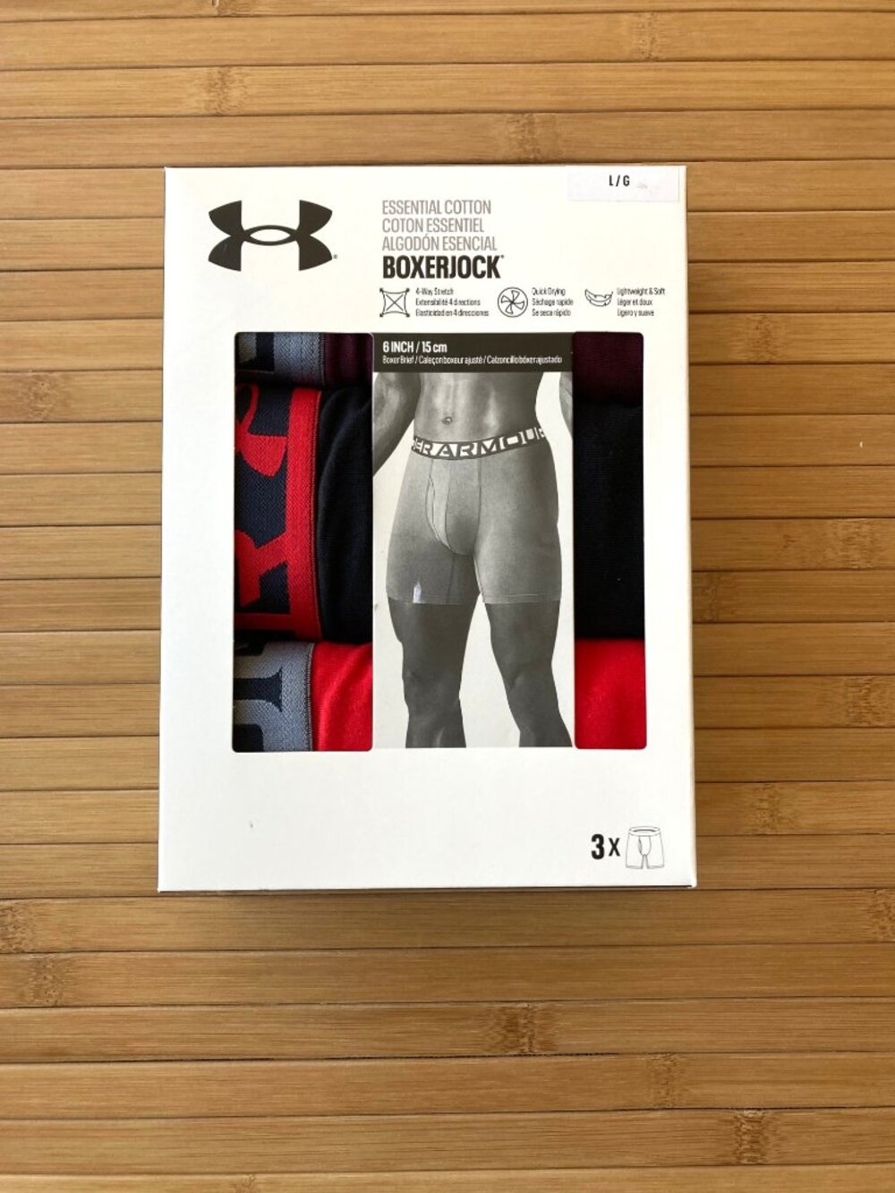 Under Armour Essential Cotton Boxerjock 6" Underwear 3 Pack Large L Multicolor